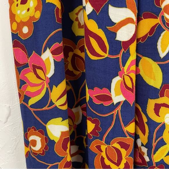ModCloth Navy Floral Print Wide Leg Pull On Pants Womens XXS Tropical Blue - Picture 3 of 8